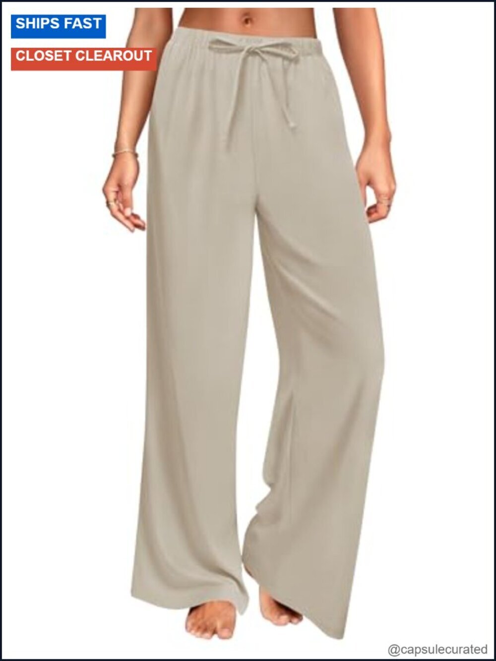 Wide Leg Linen Pants with Pockets Drawstring Trousers Summer Beach